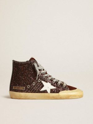 Women Francy Penstar In Brown Glitter With White Leather Star Golden Goose Francy - 1