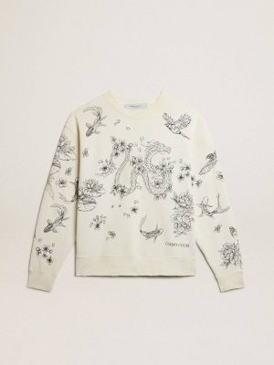 Women Golden Goose Aged White Cny Sweatshirt Aged White Sweatshirts - 1