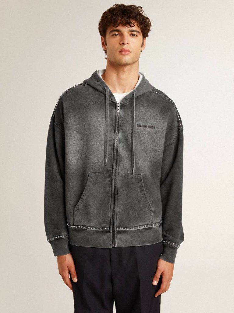 Women Golden Goose Anthracite Gray Sweatshirts Sprayed Effect Anthracite Sweatshirt With Studs - 2