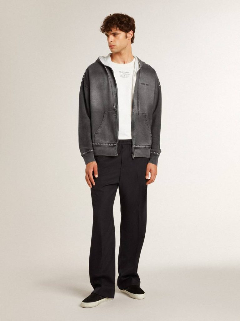 Women Golden Goose Anthracite Gray Sweatshirts Sprayed Effect Anthracite Sweatshirt With Studs - 3
