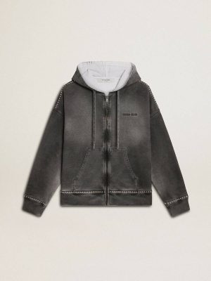 Women Golden Goose Anthracite Gray Sweatshirts Sprayed Effect Anthracite Sweatshirt With Studs - 1