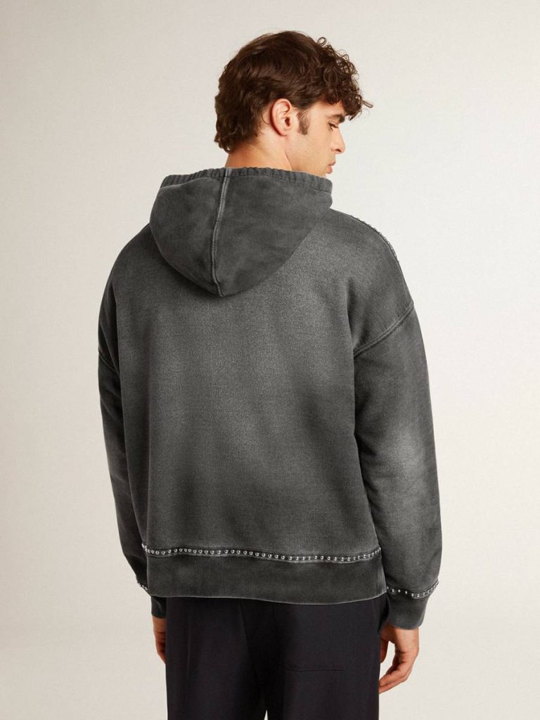 Women Golden Goose Anthracite Gray Sweatshirts Sprayed Effect Anthracite Sweatshirt With Studs - 4