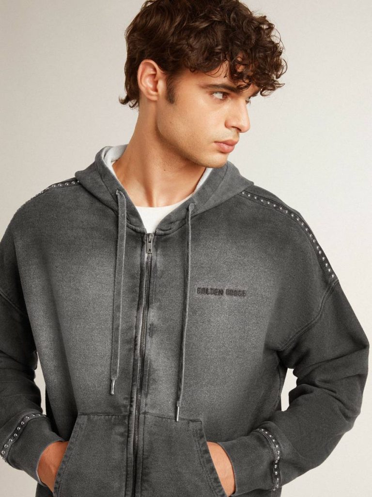Women Golden Goose Anthracite Gray Sweatshirts Sprayed Effect Anthracite Sweatshirt With Studs - 5