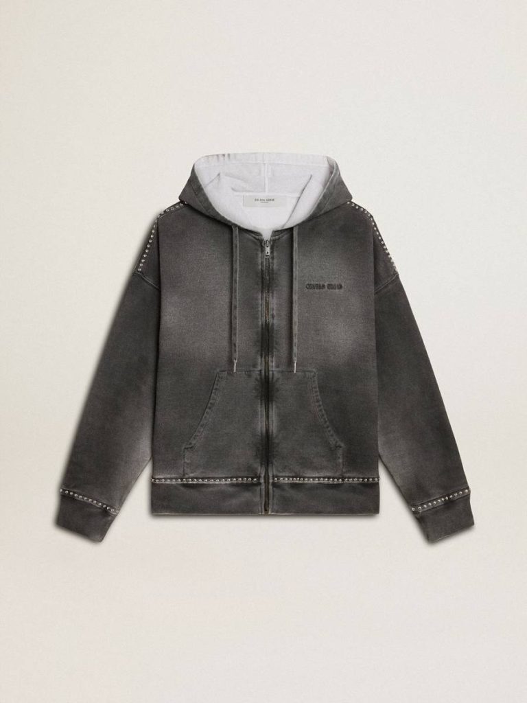 Women Golden Goose Anthracite Gray Sweatshirts Sprayed Effect Anthracite Sweatshirt With Studs - 1