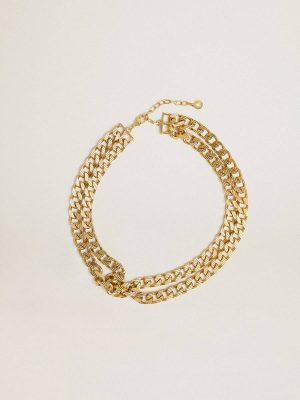 Women Golden Goose Antique Gold-Colored Braided Chain Necklace With Star-Shaped Clasp Antique Gold Jewelry - 1