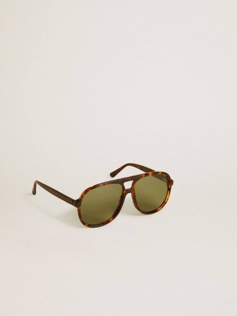 Women Golden Goose Aviator Style Sunglasses With Tortoiseshell Frame And Green Lenses Tortoiseshell Sunglasses - 1