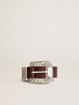 Women Golden Goose Belts Women’s Belt In Burgundy Leather With Decorated Silver Buckle Burgundy - 1