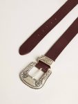 Women Golden Goose Belts Women’s Belt In Burgundy Leather With Decorated Silver Buckle Burgundy - 2