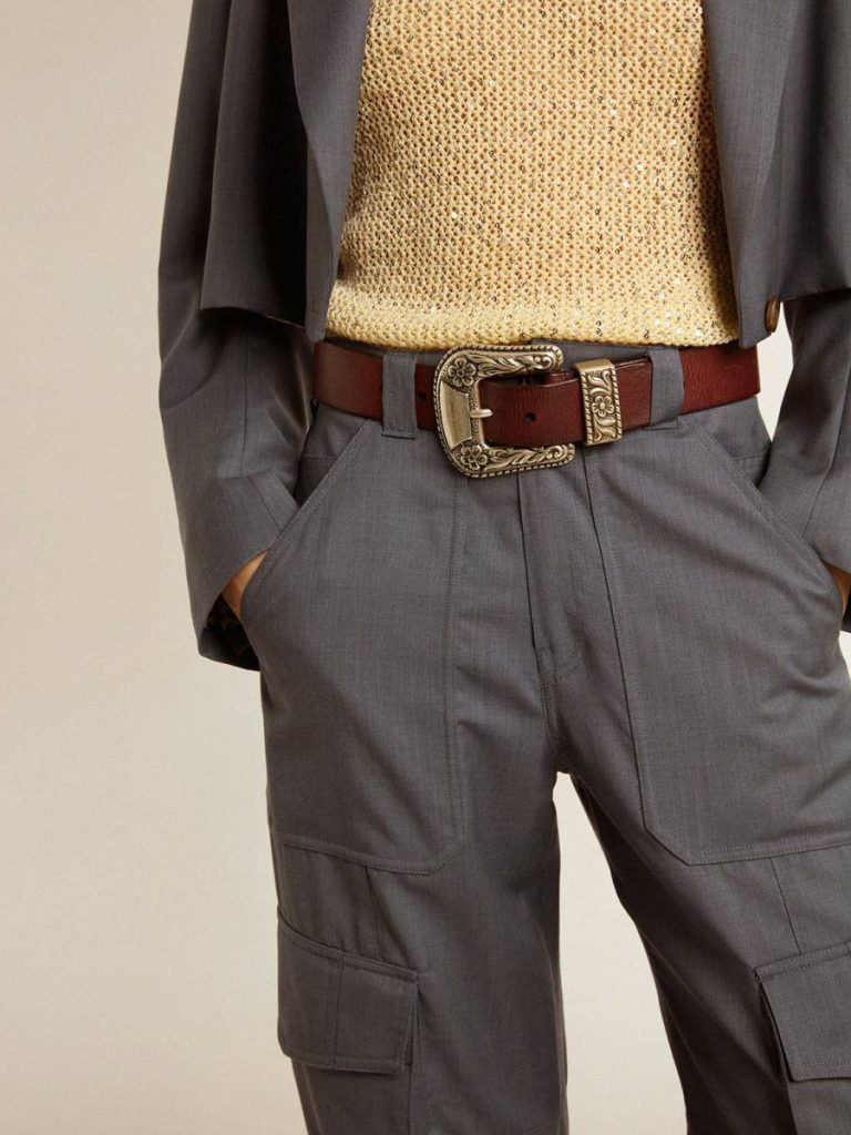 Women Golden Goose Belts Women’s Belt In Burgundy Leather With Decorated Silver Buckle Burgundy - 3