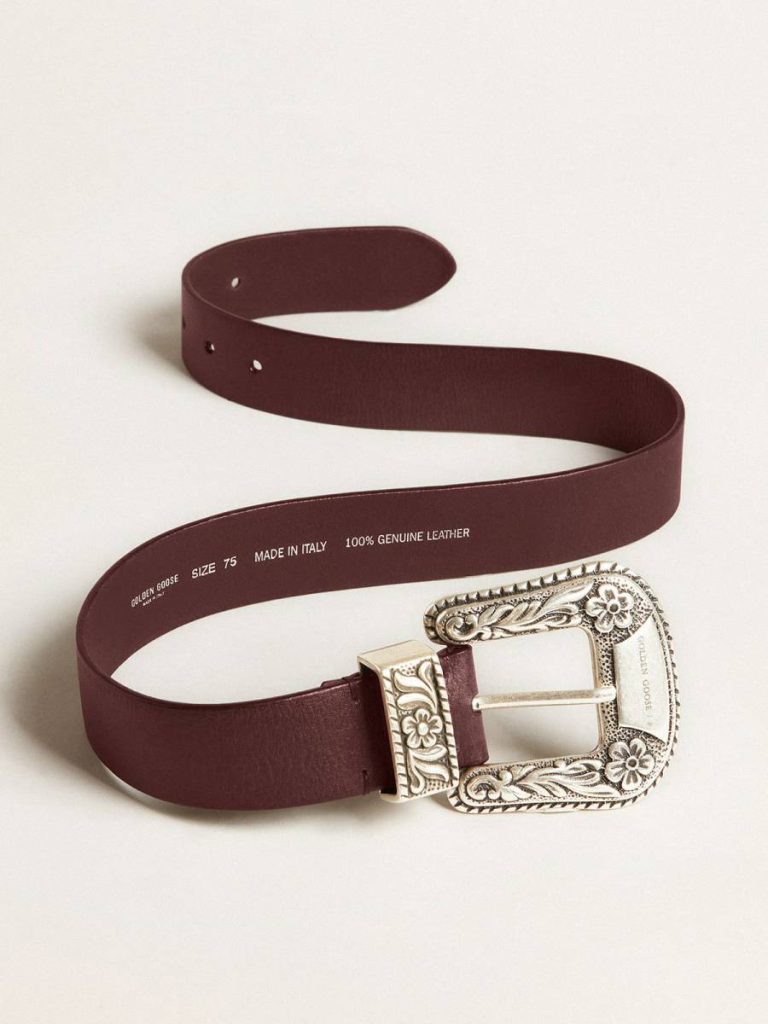Women Golden Goose Belts Women’s Belt In Burgundy Leather With Decorated Silver Buckle Burgundy - 4
