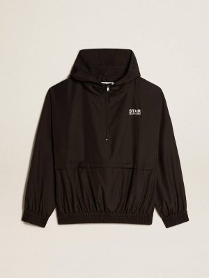 Women Golden Goose Black Coats & Jackets Black Windbreaker With Hood - 1