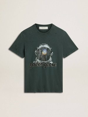 Women Golden Goose Black T-Shirts & Tops Black T-Shirt With Multicolor Print - 1