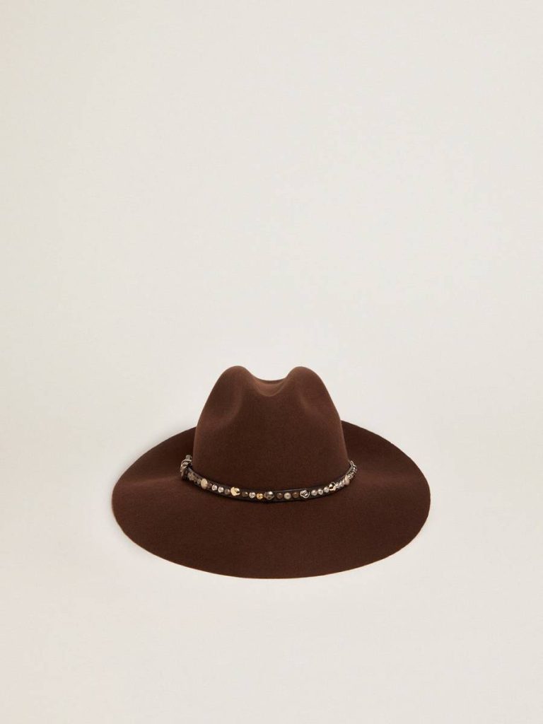 Women Golden Goose Coffee-Brown Hat With Studded Leather Strap Coffee Brown Hats - 1