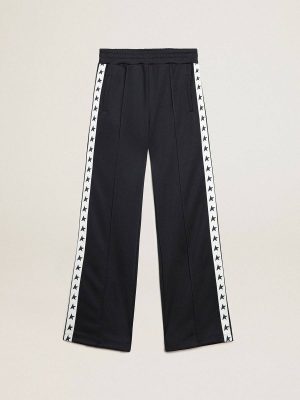 Women Golden Goose Dark Blue Joggers With White Strip And Contrasting Stars Jeans & Pants Dark Blue - 1