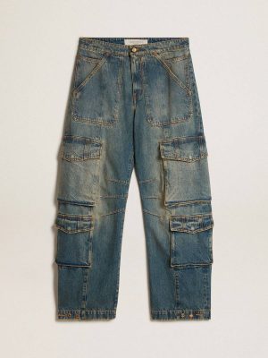 Women Golden Goose Denim Blue Blue Jeans With A Distressed Finish Jeans & Pants - 1