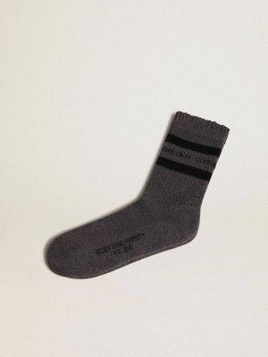 Women Golden Goose Grey Grey Socks With Distressed Details And Black Stripes Socks - 1