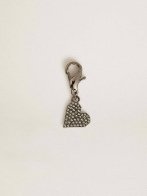 Women Golden Goose Heart-Shaped Charm In Silver-Colored Brass With Crystals Bag Accessories Silver - 1
