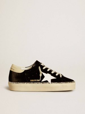 Women Golden Goose Hi Star Hi Star In Black Velvet With White Leather Star And Suede Heel Tab - 1
