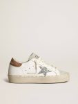Women Golden Goose Hi Star White Women’s Hi Star With Silver Glitter Star And Dove-Gray Nubuck Heel Tab - 1