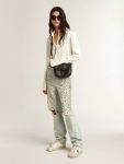 Women Golden Goose Hi Star White Women’s Hi Star With Silver Glitter Star And Dove-Gray Nubuck Heel Tab - 3