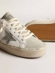 Women Golden Goose Hi Star White Women’s Hi Star With Silver Glitter Star And Dove-Gray Nubuck Heel Tab - 4