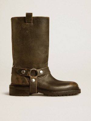 Women Golden Goose Kurt Boots In Black Leather With Silver Buckle Boots - 1