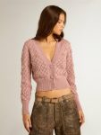 Women Golden Goose Openwork Cotton Cropped Cardigan With Decorative Crystals Knitwear Mauve - 2