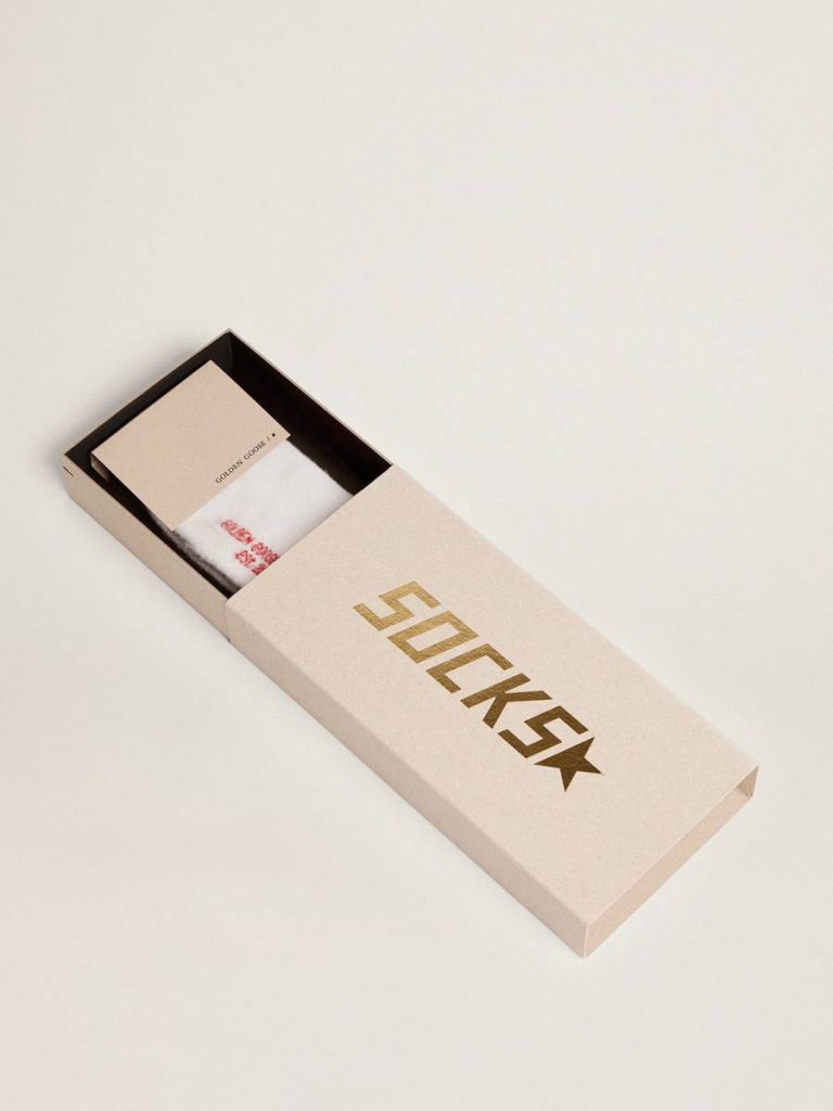 Women Golden Goose Socks White Socks With Distressed Details And Red Stripes White - 2