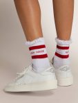 Women Golden Goose Socks White Socks With Distressed Details And Red Stripes White - 3