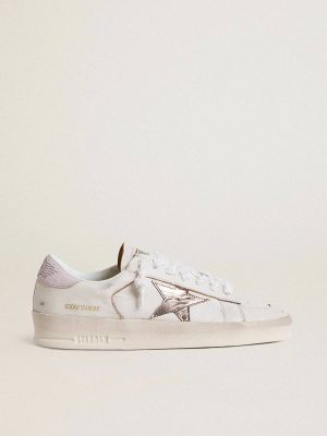 Women Golden Goose Stardan In Nappa Leather With Metallic Silver Leather Star And Pink Suede Heel Tab Stardan - 1