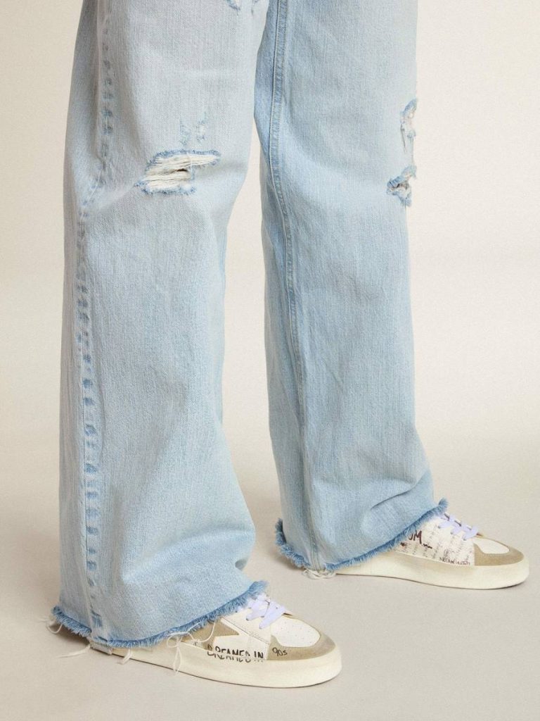 Women Golden Goose Stardan Stardan With Beige Suede Star And Toe And All-Over Lettering And Patterns - 3