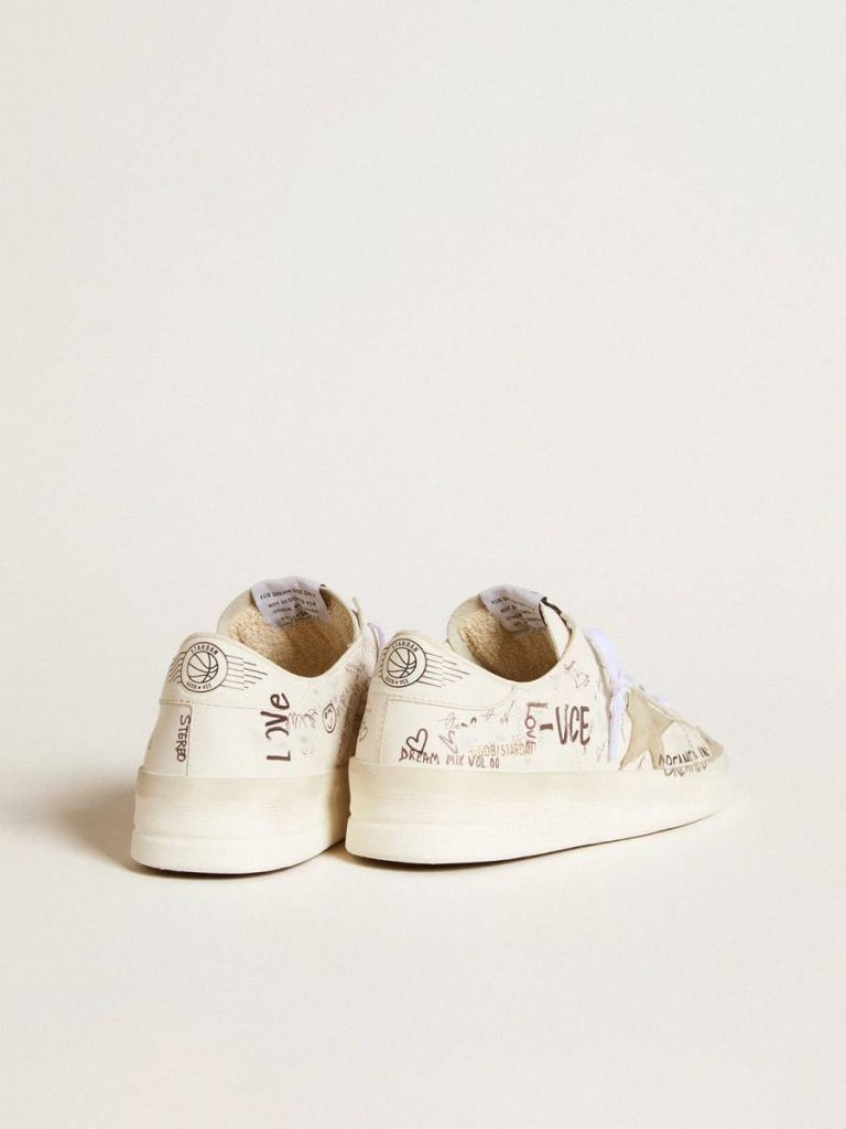 Women Golden Goose Stardan Stardan With Beige Suede Star And Toe And All-Over Lettering And Patterns - 5