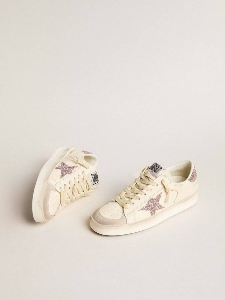 Women Golden Goose Stardan Women's Stardan In Nappa And Suede With Pink Glitter Star And Heel Tab - 2