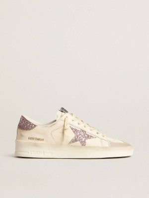 Women Golden Goose Stardan Women's Stardan In Nappa And Suede With Pink Glitter Star And Heel Tab - 1