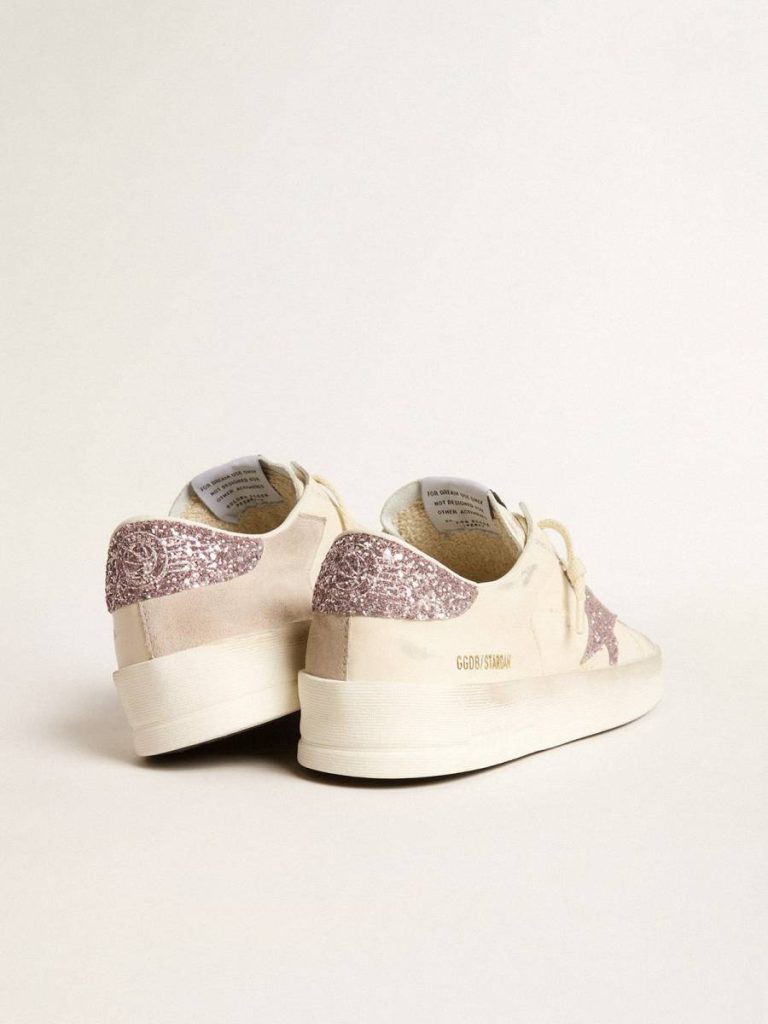 Women Golden Goose Stardan Women's Stardan In Nappa And Suede With Pink Glitter Star And Heel Tab - 4