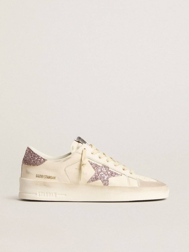 Women Golden Goose Stardan Women's Stardan In Nappa And Suede With Pink Glitter Star And Heel Tab - 1