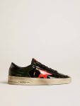 Women Golden Goose Stardan Women's Stardan Lab In Black And Green Patent Leather With Orange Star - 1