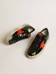 Women Golden Goose Stardan Women's Stardan Lab In Black And Green Patent Leather With Orange Star - 2
