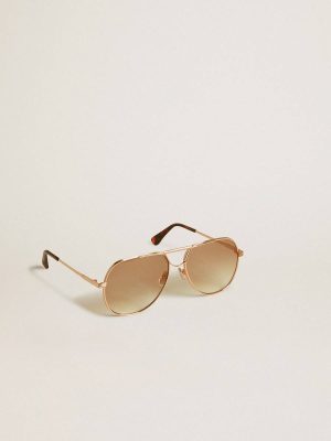 Women Golden Goose Sunglasses Aviator Style Sunglasses With Rose-Gold Frame And Honey-Colored Lenses Rose Gold - 1