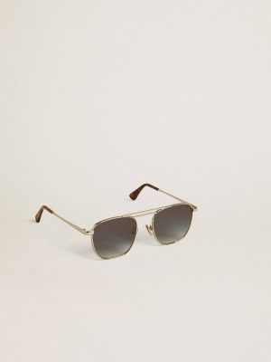 Women Golden Goose Sunglasses Silver Aviator Style Sunglasses With Silver Frame And Blue Lenses - 1