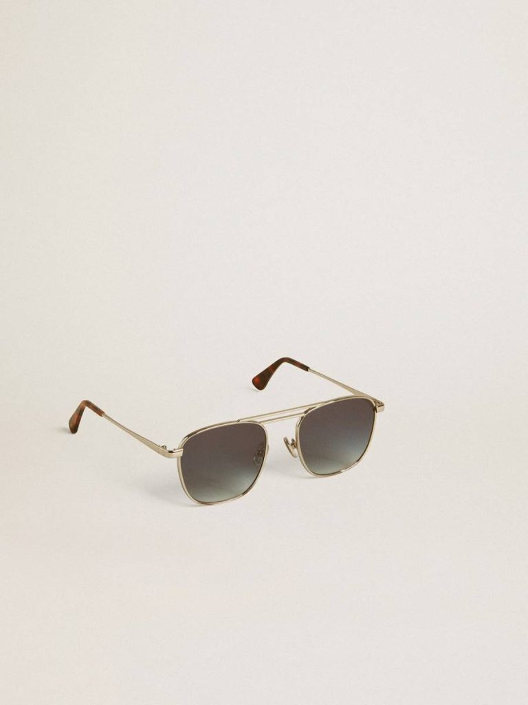 Women Golden Goose Sunglasses Silver Aviator Style Sunglasses With Silver Frame And Blue Lenses - 1