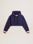 Women Golden Goose Sweatshirts Eclipse Blue Dark Blue Cropped Sweatshirt With Zip Fastening And Embroidered Hood - 1