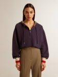 Women Golden Goose Sweatshirts Eclipse Blue Dark Blue Cropped Sweatshirt With Zip Fastening And Embroidered Hood - 2