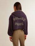 Women Golden Goose Sweatshirts Eclipse Blue Dark Blue Cropped Sweatshirt With Zip Fastening And Embroidered Hood - 4