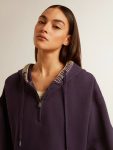 Women Golden Goose Sweatshirts Eclipse Blue Dark Blue Cropped Sweatshirt With Zip Fastening And Embroidered Hood - 5