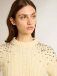 Women Golden Goose Women's Cropped Worn-White Sweater With Decorative Crystals Knitwear White - 2