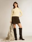 Women Golden Goose Women's Cropped Worn-White Sweater With Decorative Crystals Knitwear White - 3
