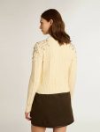 Women Golden Goose Women's Cropped Worn-White Sweater With Decorative Crystals Knitwear White - 4