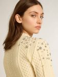Women Golden Goose Women's Cropped Worn-White Sweater With Decorative Crystals Knitwear White - 5