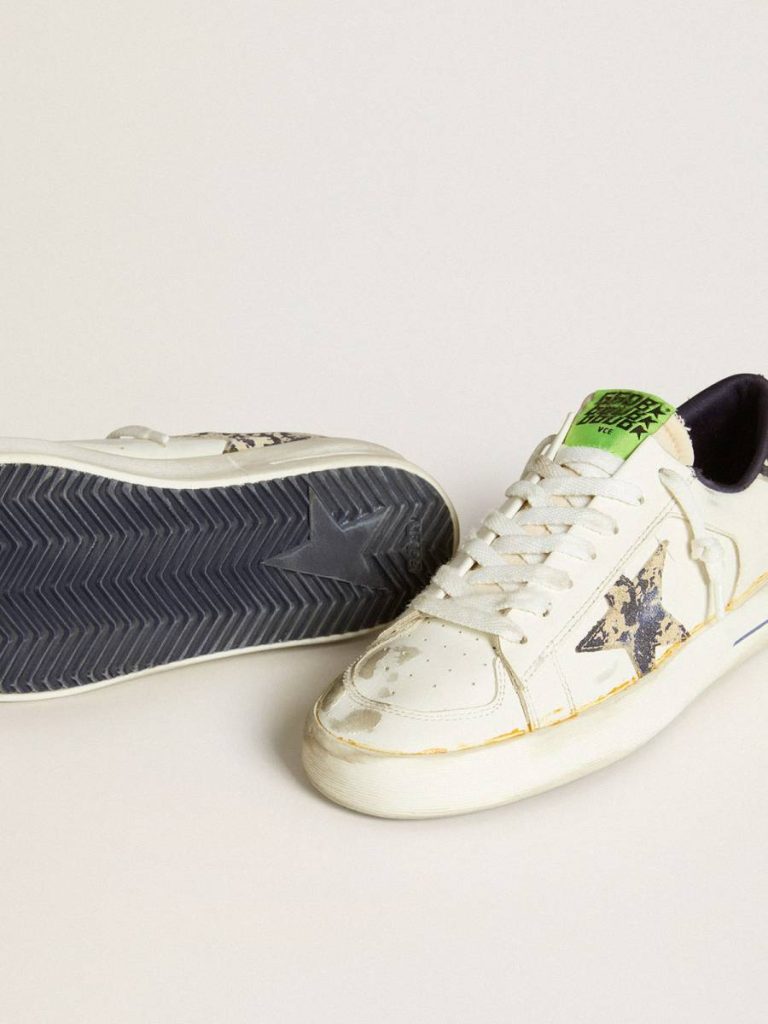 Women Golden Goose Women’s Stardan Lab In White Leather With A Camouflage Star And Heel Tab Stardan - 3